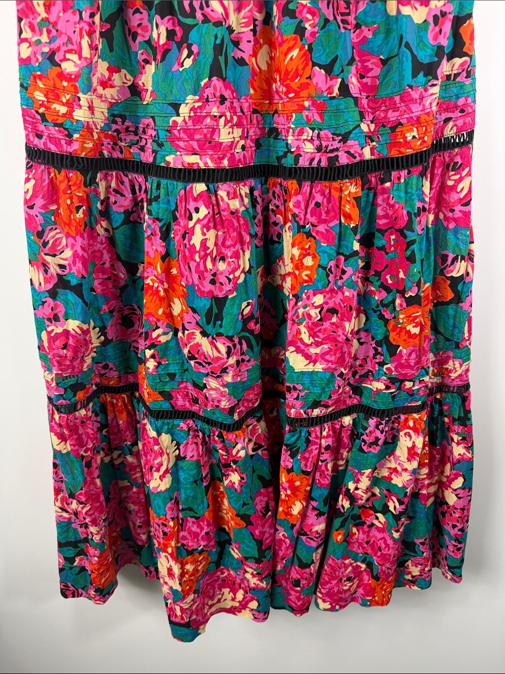 Chelsea & Violet Floral Tiered Midi Dress S Pink Teal Boho Sundress - Picture 4 of 9